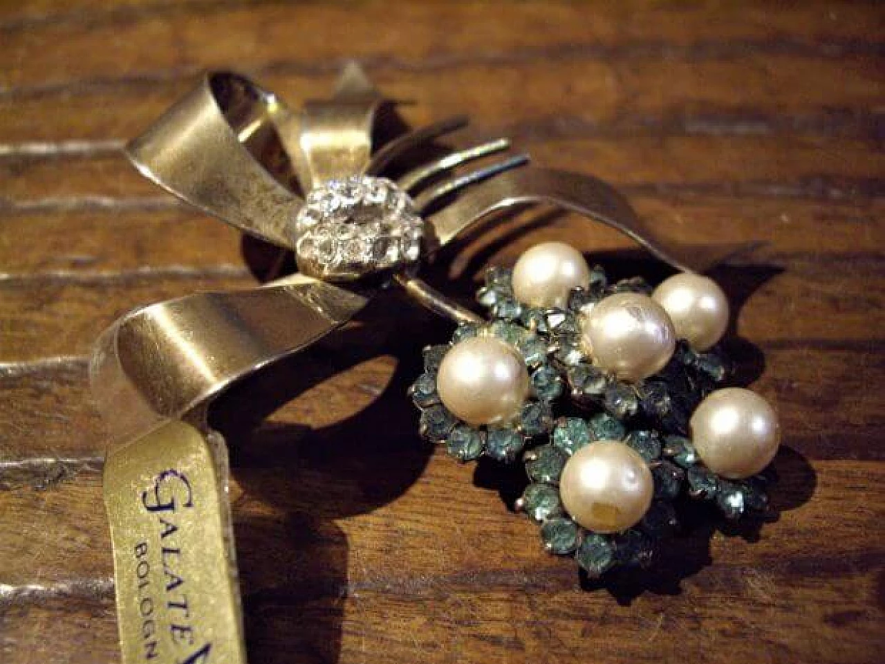 Bijoux brooch in sterling silver and crystals, 50s 1272182