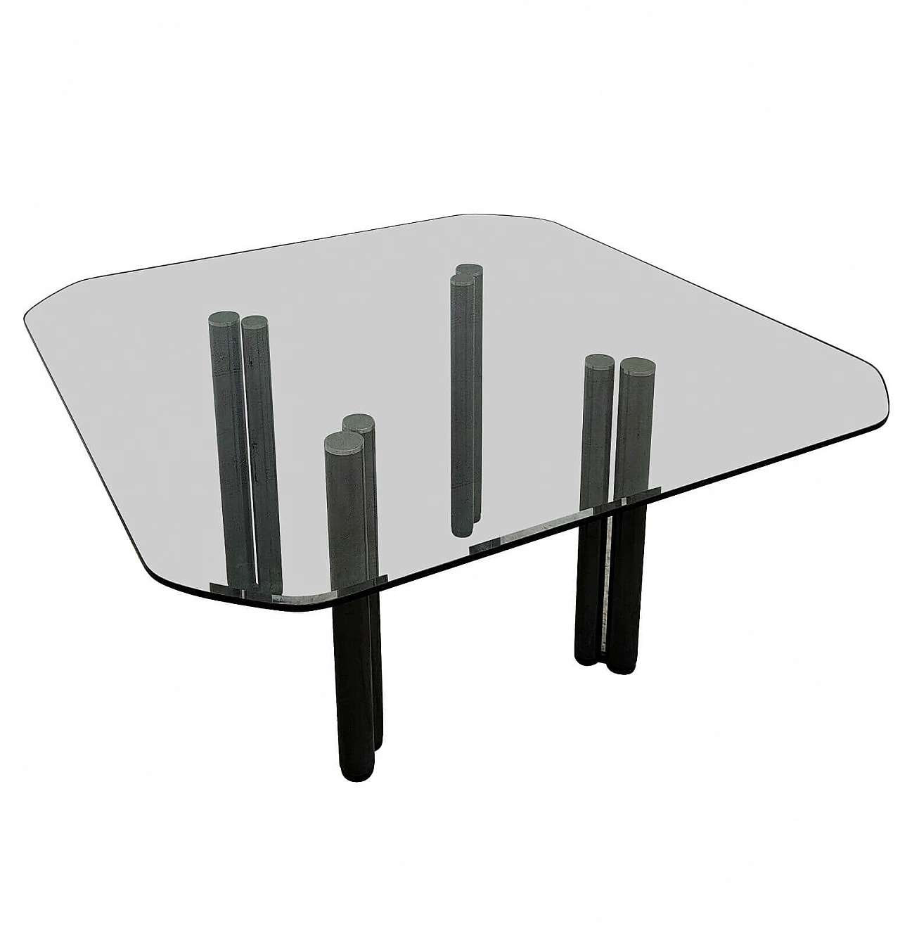 Eta Beta square table in steel with glass top by Marco Zanuso for Zanotta, 70s 1272429
