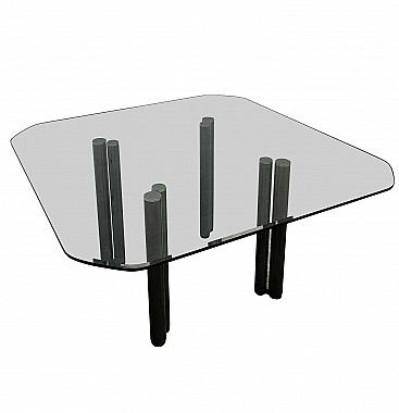 Eta Beta square table in steel with glass top by Marco Zanuso for Zanotta, 70s