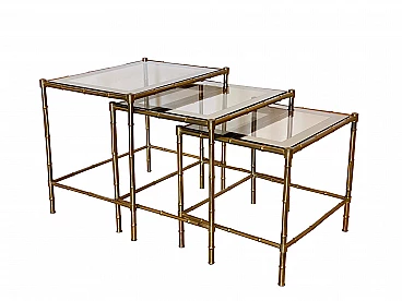 Brass bamboo nesting tables, 1970s