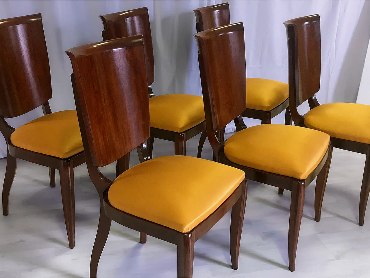 6 Sedie in legno e tessuto di Vittorio Dassi, anni '50 1272610