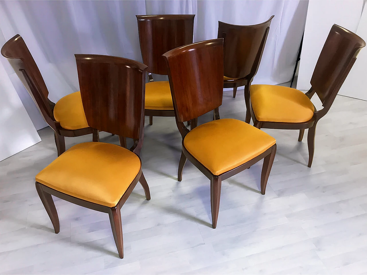 6 Sedie in legno e tessuto di Vittorio Dassi, anni '50 1272614