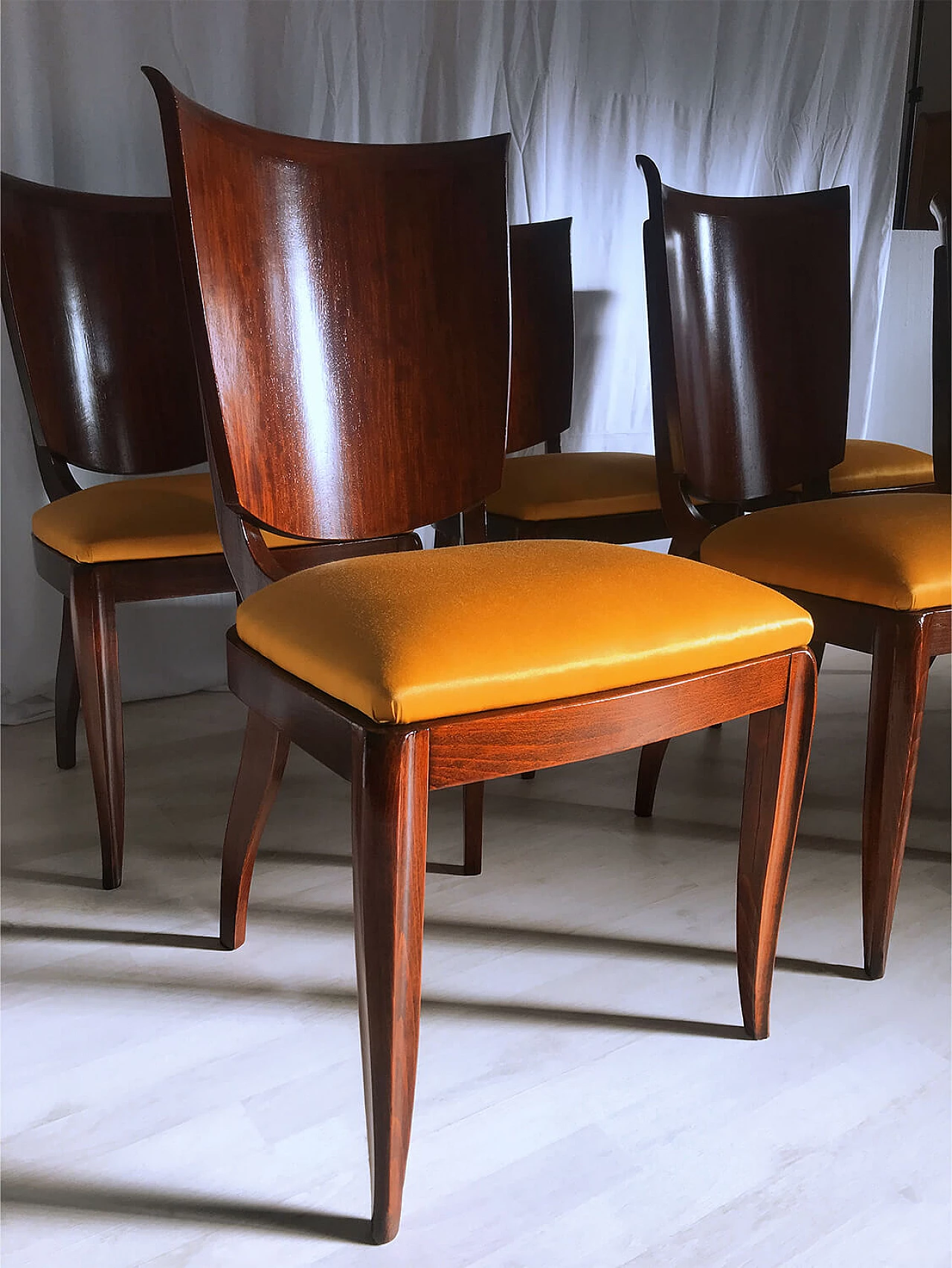 6 Chairs in wood and fabric by Vittorio Dassi, 50s 1272619