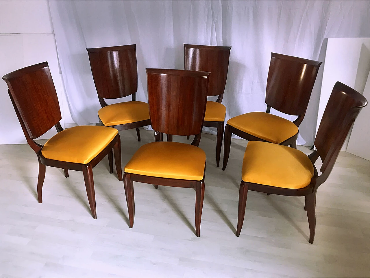 6 Sedie in legno e tessuto di Vittorio Dassi, anni '50 1272625