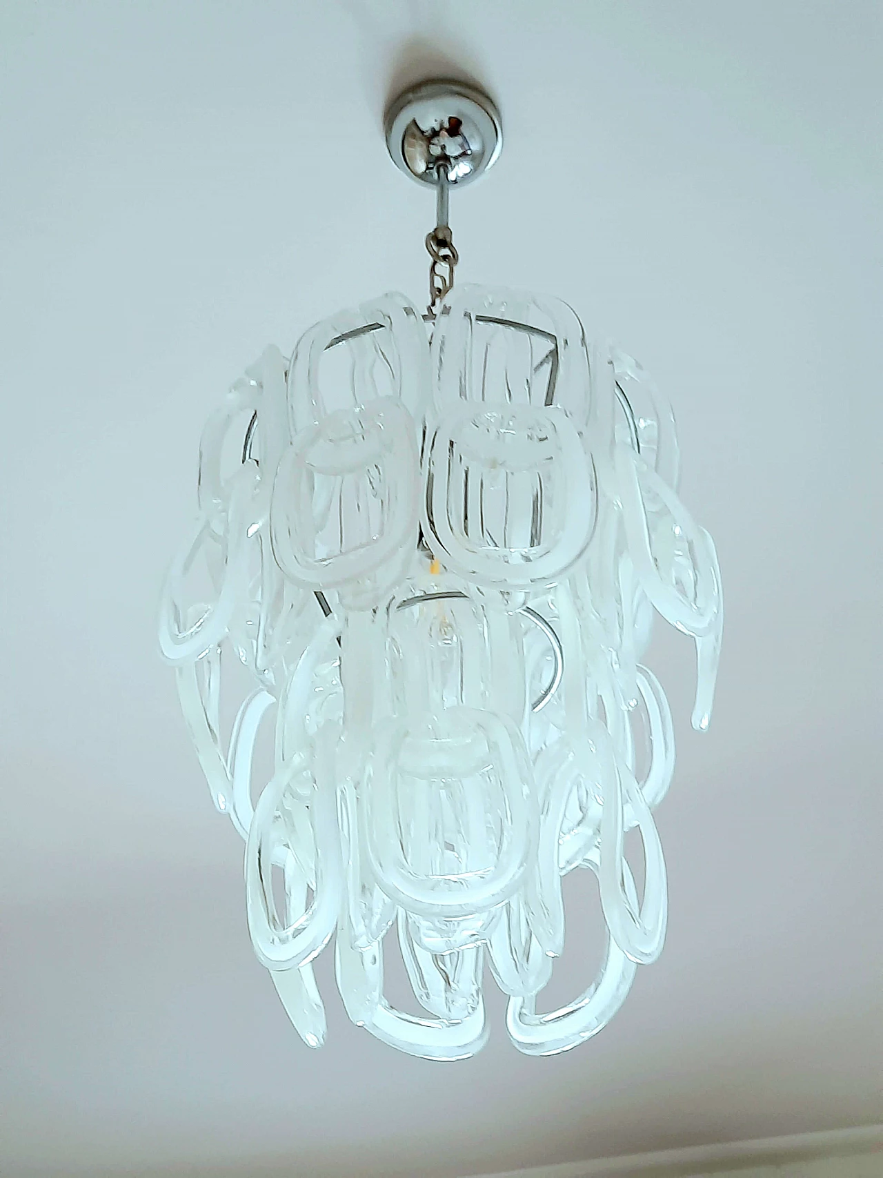 Chandelier in Murano glass and chromed metal by Angelo Mangiarotti for Seguso, 70s 1272641