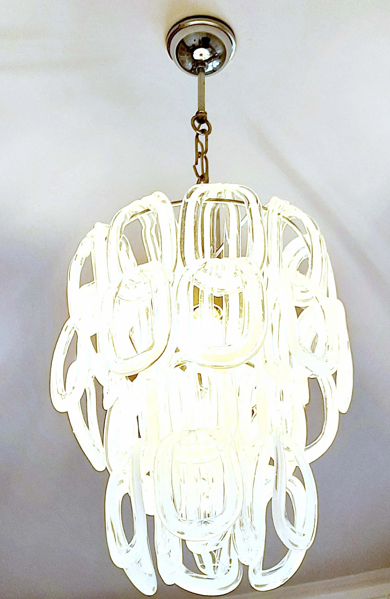 Chandelier in Murano glass and chromed metal by Angelo Mangiarotti for Seguso, 70s 1272643