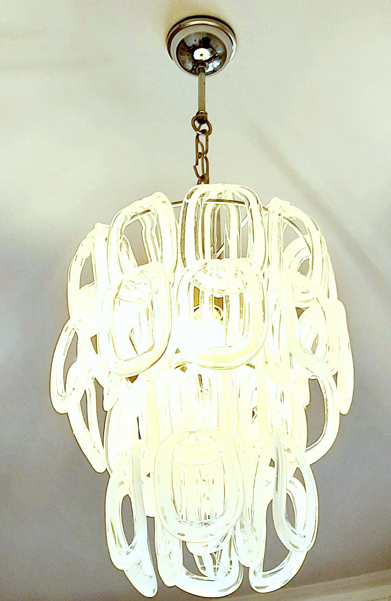 Chandelier in Murano glass and chromed metal by Angelo Mangiarotti for Seguso, 70s 1272644