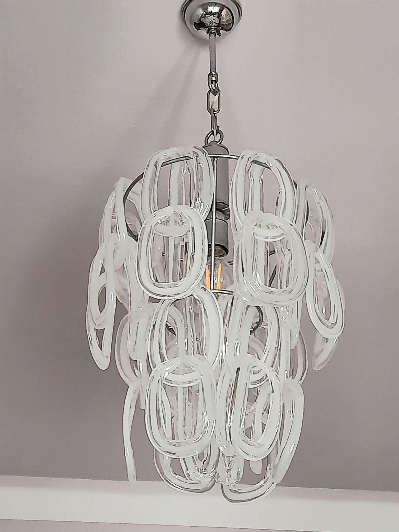 Chandelier in Murano glass and chromed metal by Angelo Mangiarotti for Seguso, 70s 1272646
