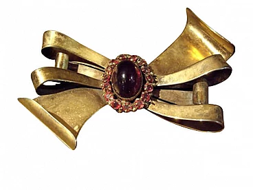 Bijoux brooch in gilded Sterling silver, glass and crystals by Sandor, 40s