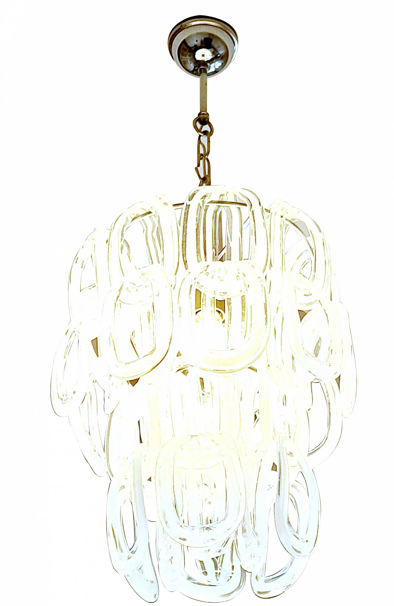 Chandelier in Murano glass and chromed metal by Angelo Mangiarotti for Seguso, 70s 1272802