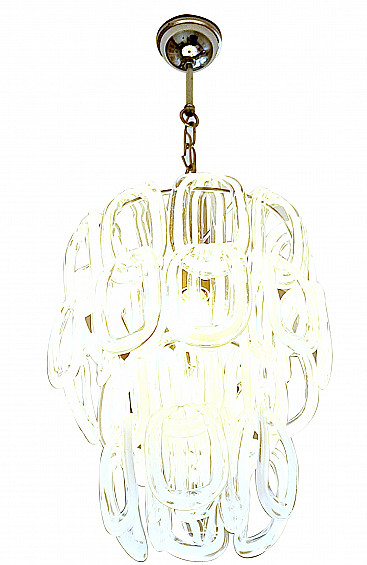 Chandelier in Murano glass and chromed metal by Angelo Mangiarotti for Seguso, 70s
