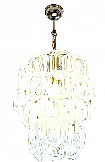 Chandelier in Murano glass and chromed metal by Angelo Mangiarotti for Seguso, 70s