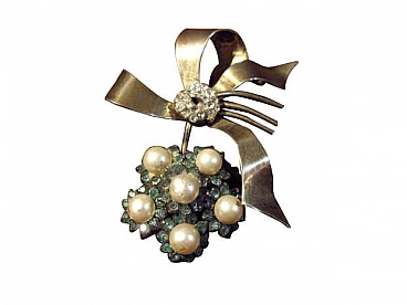 Bijoux brooch in sterling silver and crystals, 50s