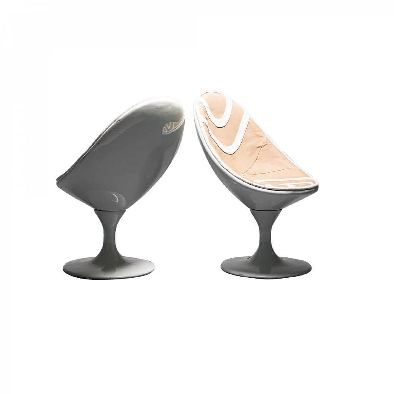 Pair of oval leather and velvet armchairs, 70s 1273193