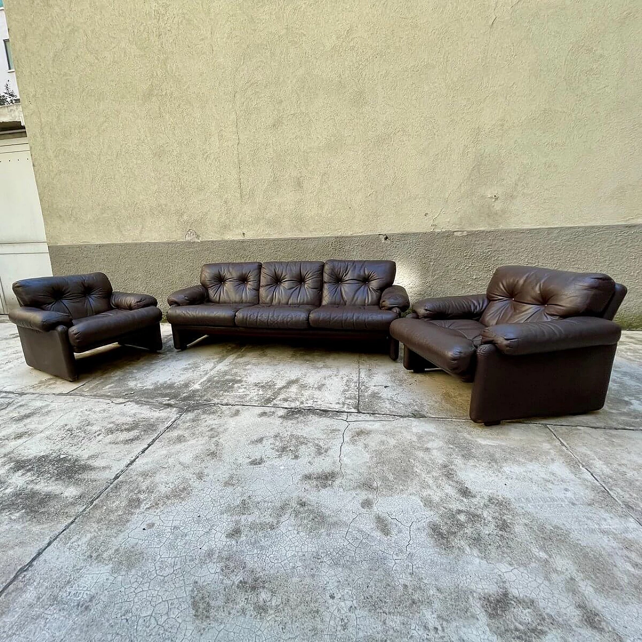 Coronado leather sofa and pair of armchairs by Tobia Scarpa for B&B Italia, 60s 1274459