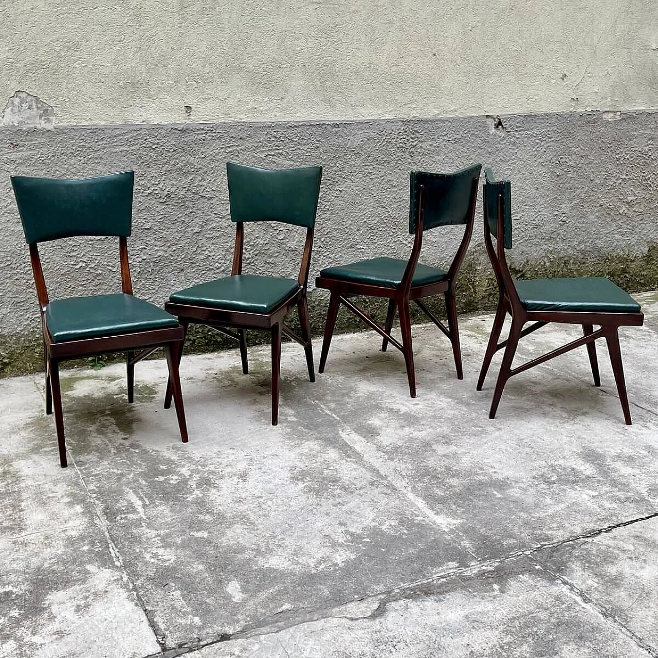 4 Chairs in wood and skai, 50s 1274482