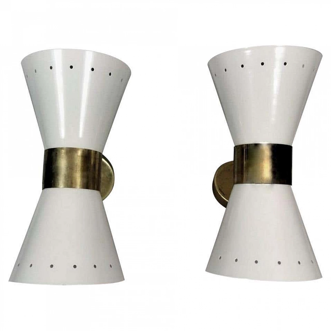 Pair of wall sconces  in brass and painted metal in the style of Diabolo by Stilnovo, 60s 1274511
