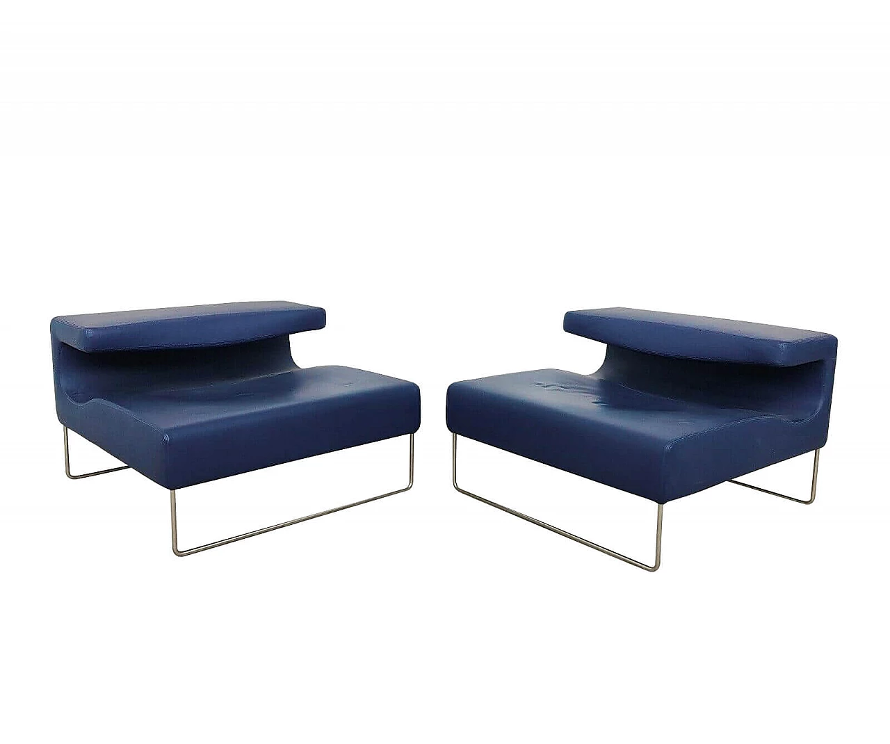 Coppia di poltrone Lowseat in pelle e acciaio di Patricia Urquiola per Moroso, 2000 1274960