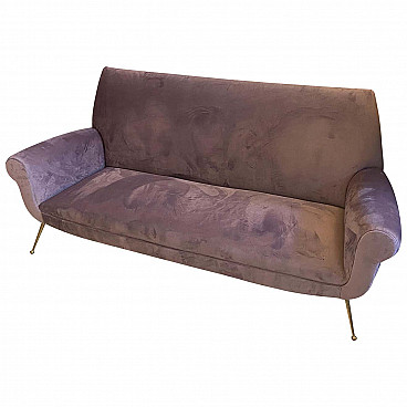 Sofa in velvet and brass in the style of Gio Ponti, 50s