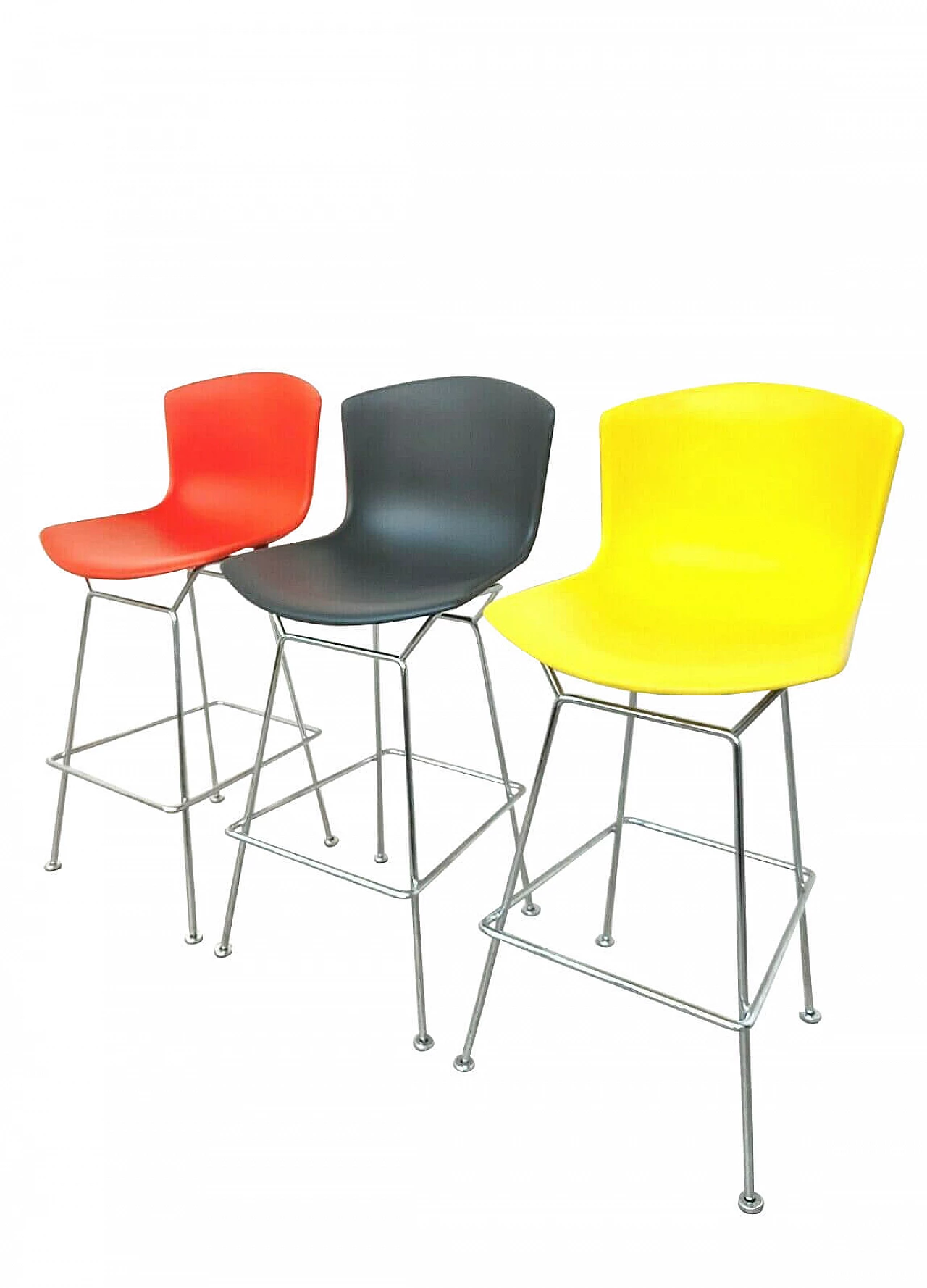 3 Stools in coloured plastic and chrome-plated steel by Harry Bertoia for Knoll, 60s 1275252