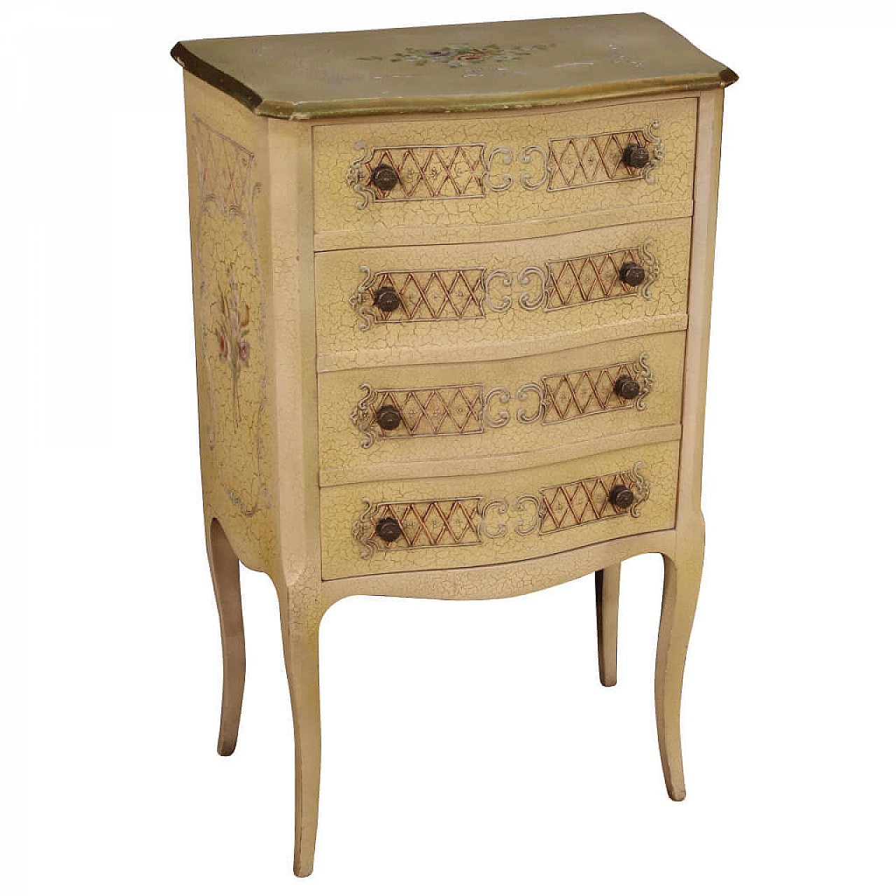 Italian lacquered chest of drawers with floral decorations 1275254