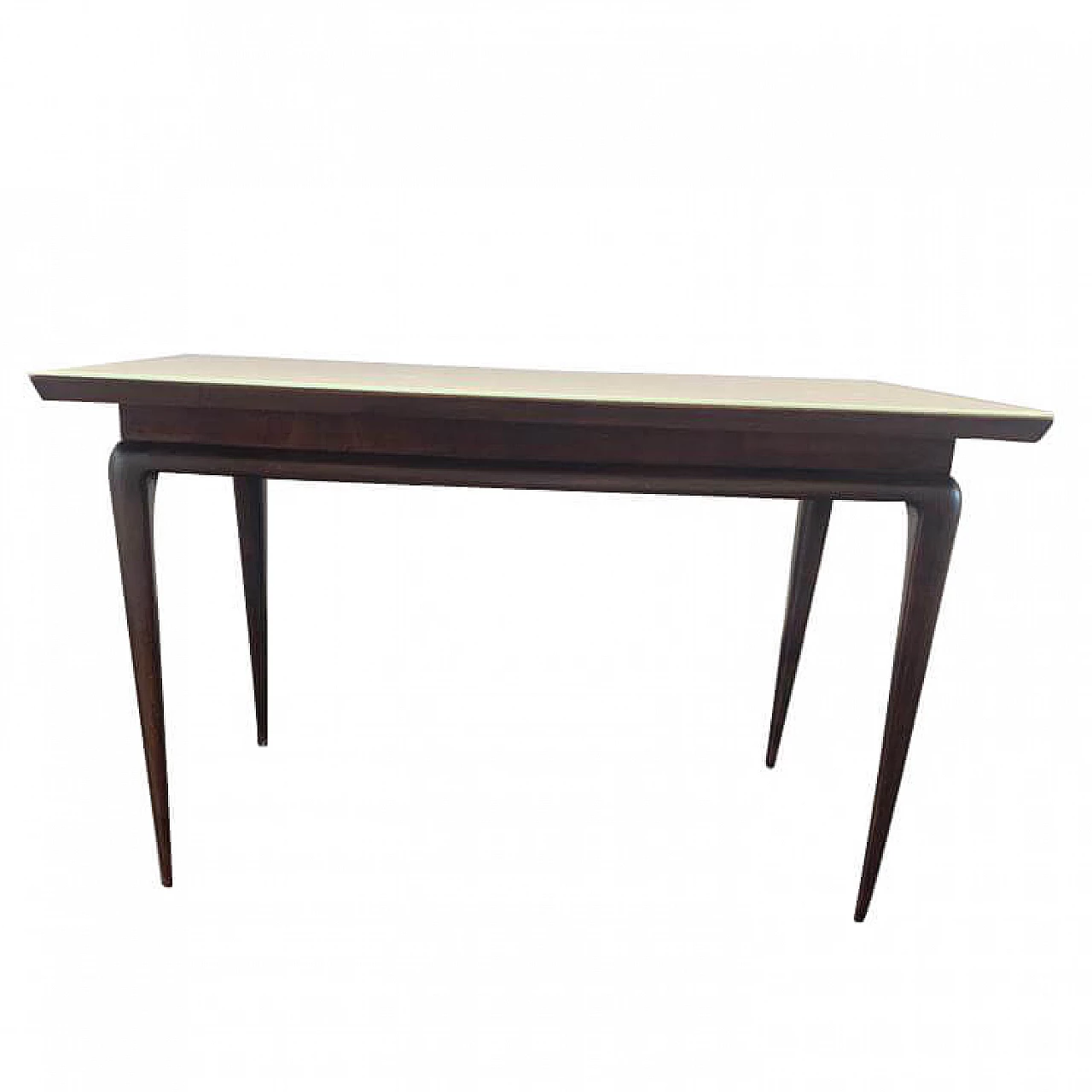 Tavolo in palissandro con piano in vetro opalino crema, anni '50 1275432