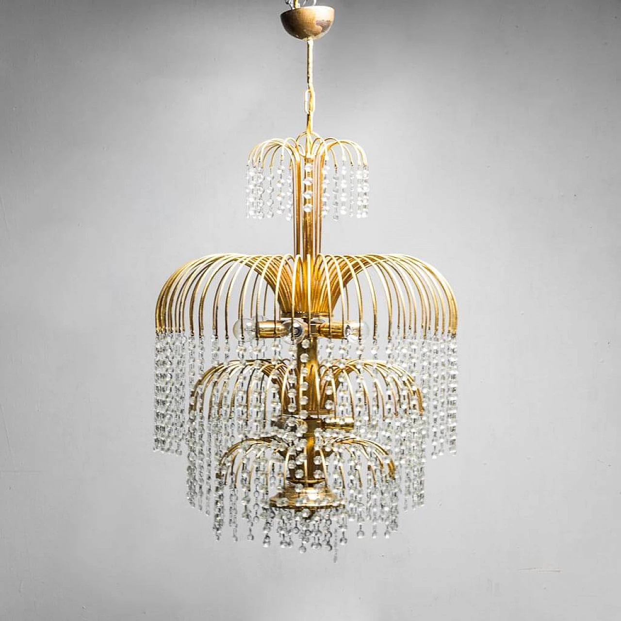 10 Light gilded metal chandelier, 70s 1275434