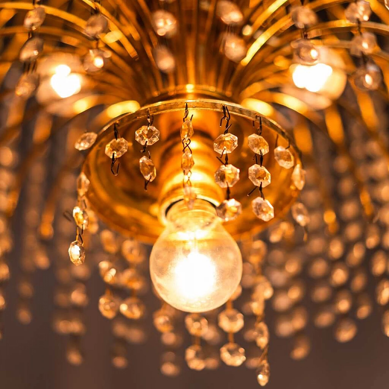 10 Light gilded metal chandelier, 70s 1275439