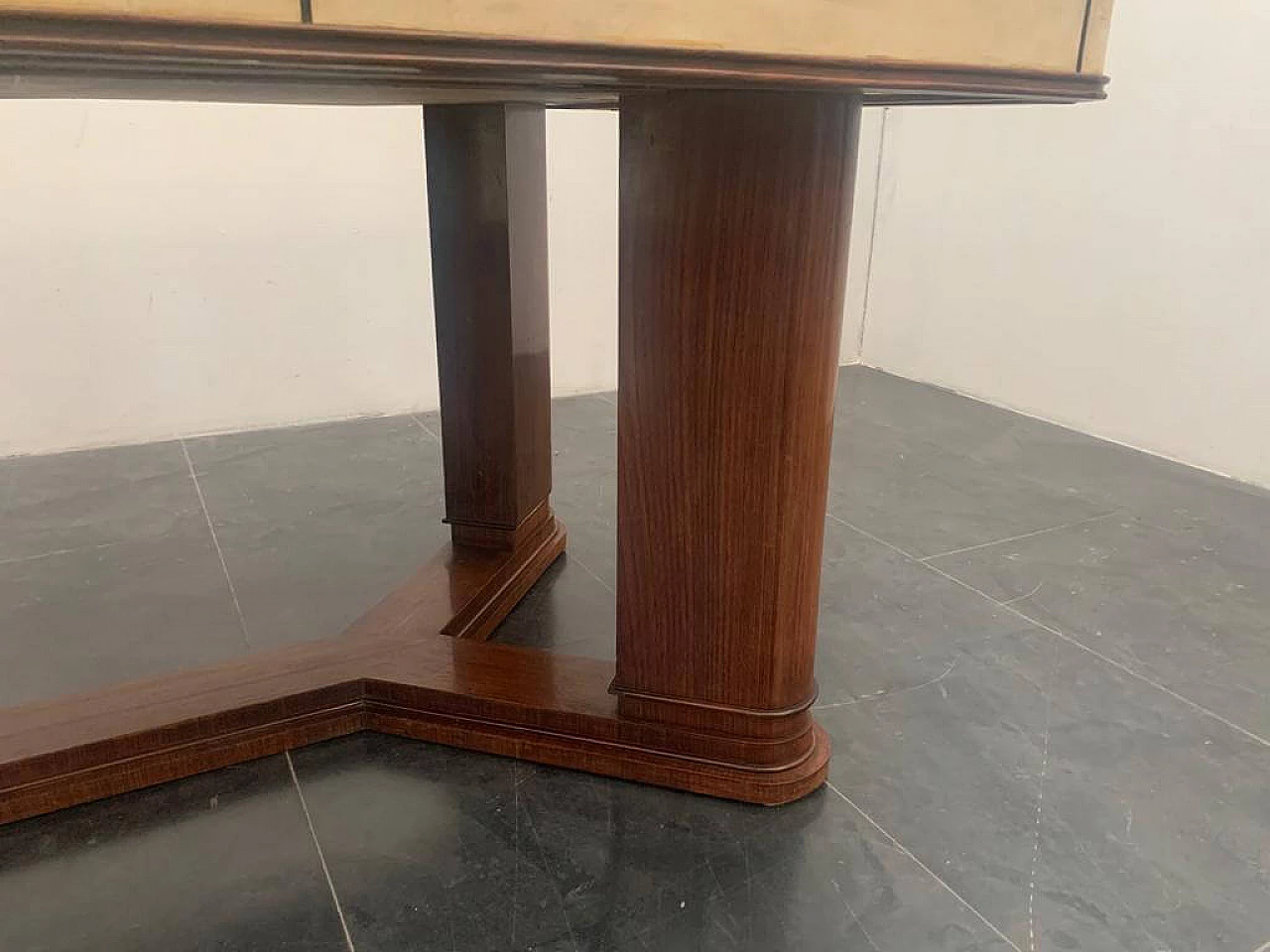 Art Deco table in rosewood and parchment with black glass top, 1930s 1275484