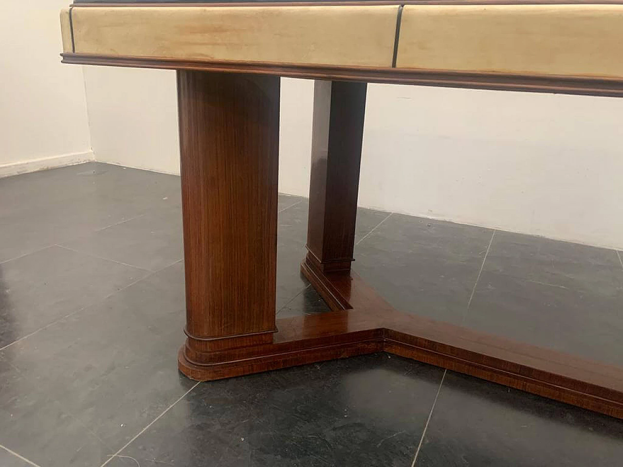 Art Deco table in rosewood and parchment with black glass top, 1930s 1275485
