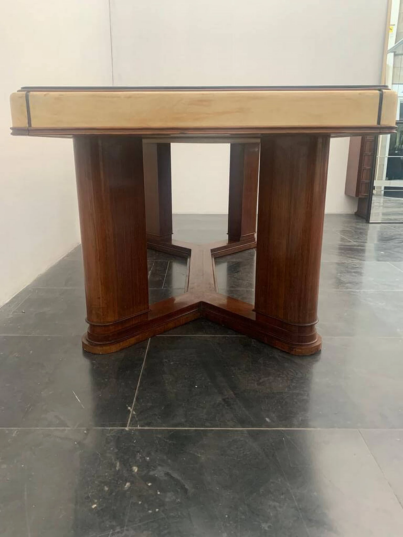 Art Deco table in rosewood and parchment with black glass top, 1930s 1275490