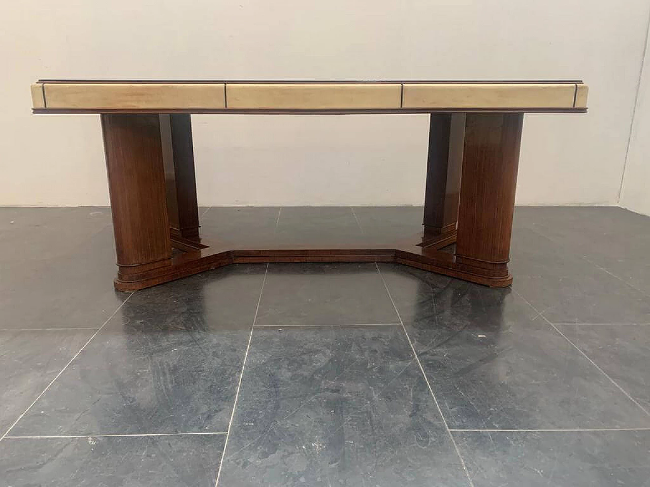 Art Deco table in rosewood and parchment with black glass top, 1930s 1275491