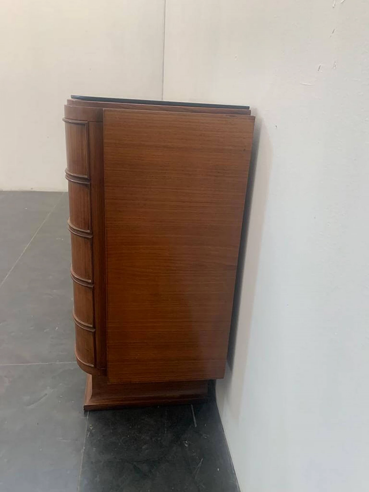 Art Deco bar cabinet in rosewood and parchment with black glass top, 1930s 1275529