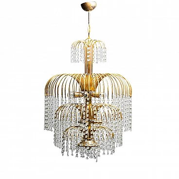 10 Light gilded metal chandelier, 70s