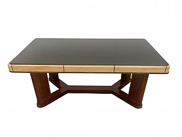 Art Deco table in rosewood and parchment with black glass top, 1930s