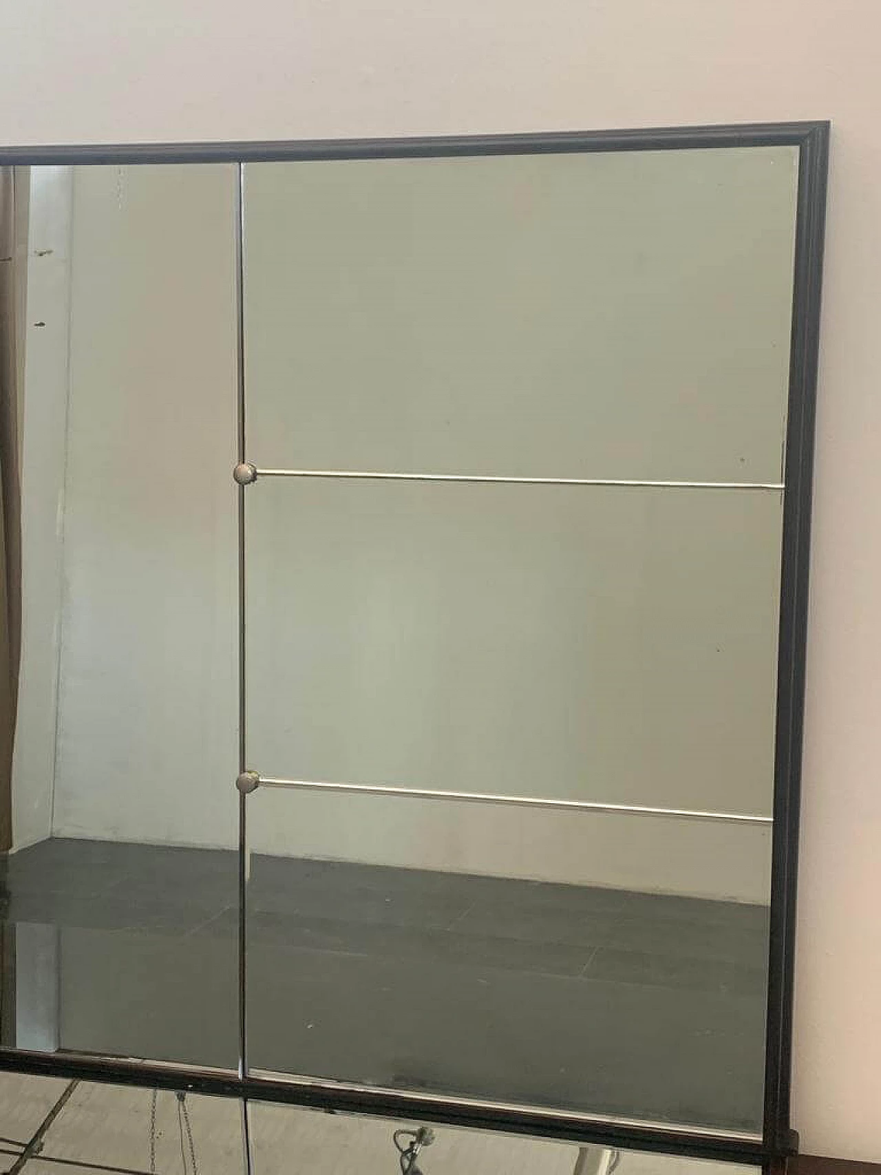 Credenza con specchio Art Deco in palissandro e pergamena con piano in vetro nero, anni '30 1275578