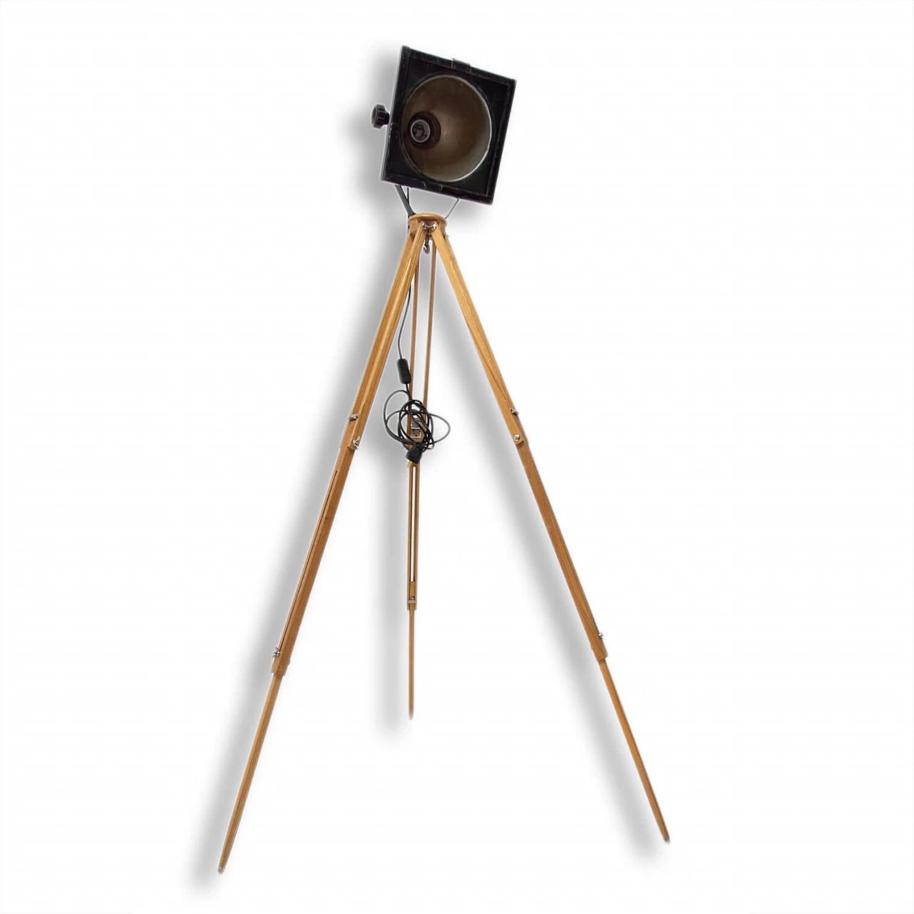 Black enamel ball lamp on tripod, 70s 1275850