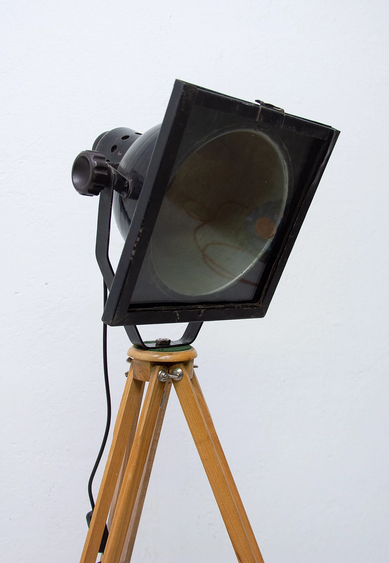 Black enamel ball lamp on tripod, 70s 1275859