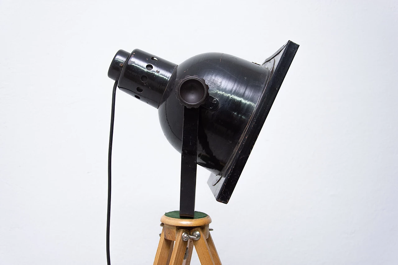 Black enamel ball lamp on tripod, 70s 1275861