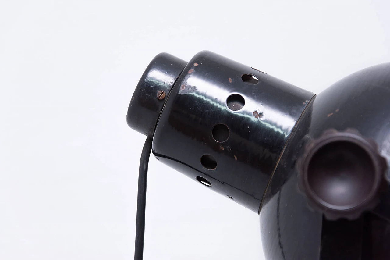 Black enamel ball lamp on tripod, 70s 1275862