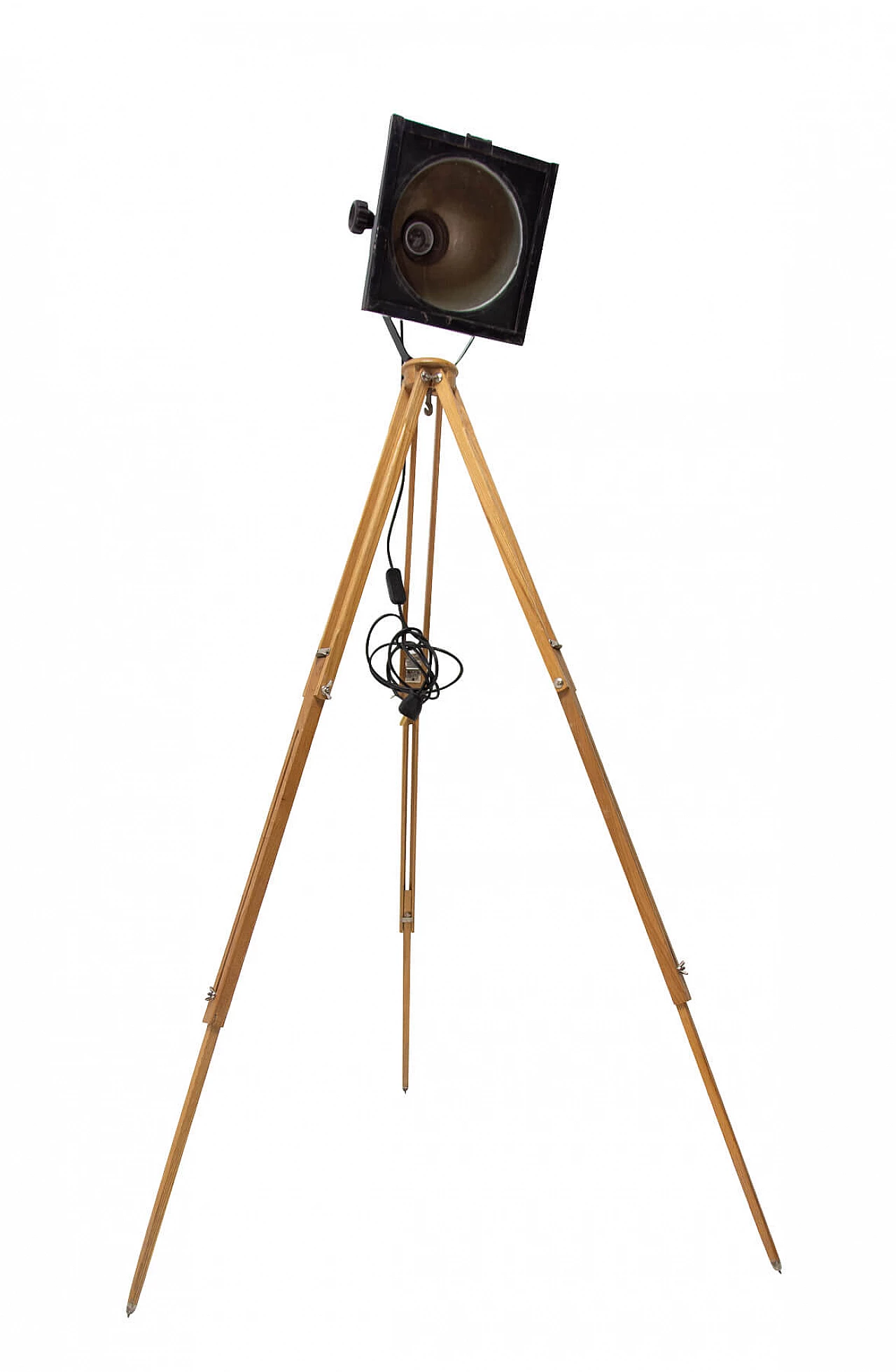 Black enamel ball lamp on tripod, 70s 1275875