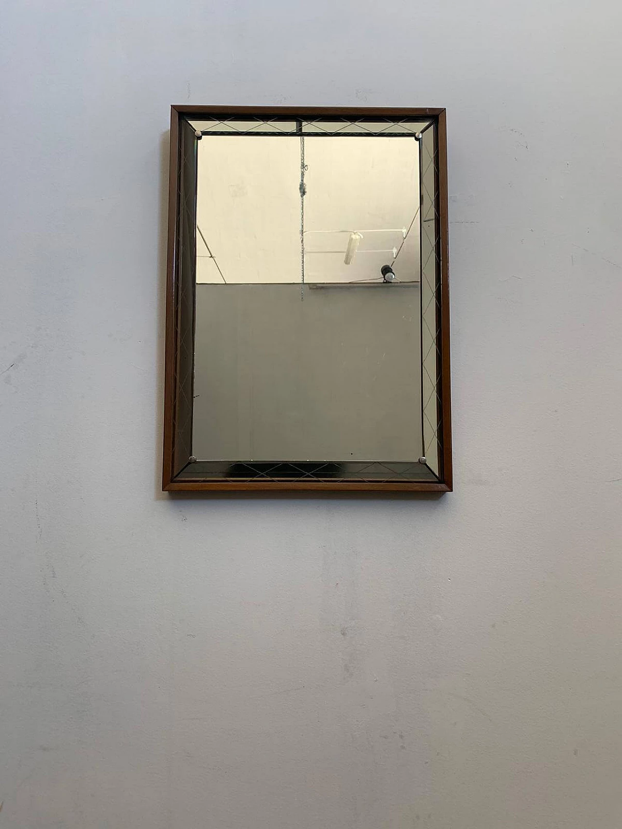 Specchio Art Deco con bordo rialzato e inciso, anni '30 1276167