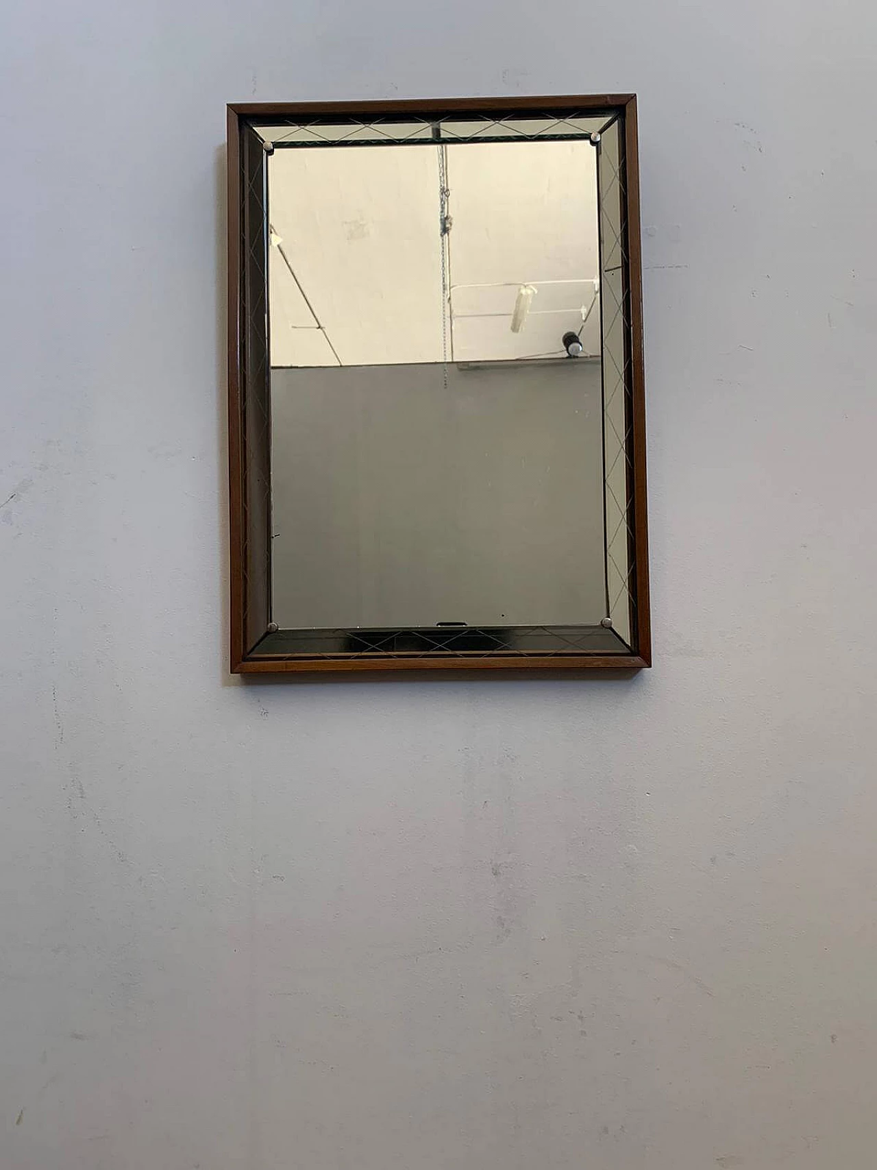 Specchio Art Deco con bordo rialzato e inciso, anni '30 1276169