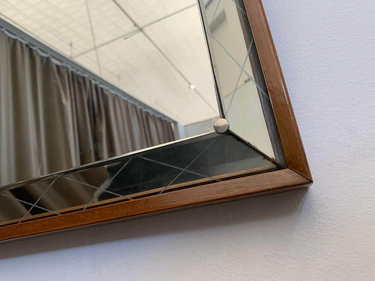 Specchio Art Deco con bordo rialzato e inciso, anni '30 1276171