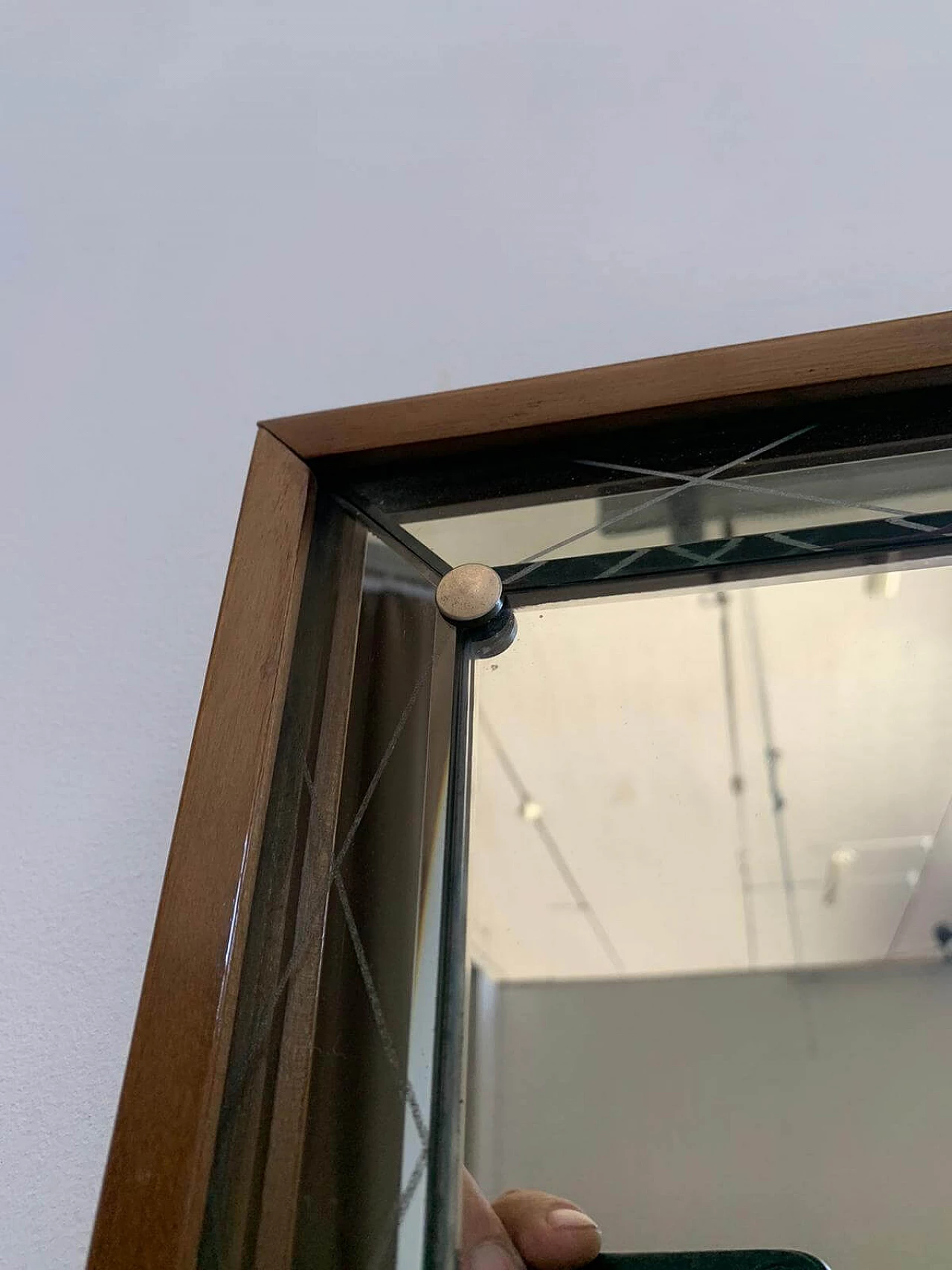 Specchio Art Deco con bordo rialzato e inciso, anni '30 1276176