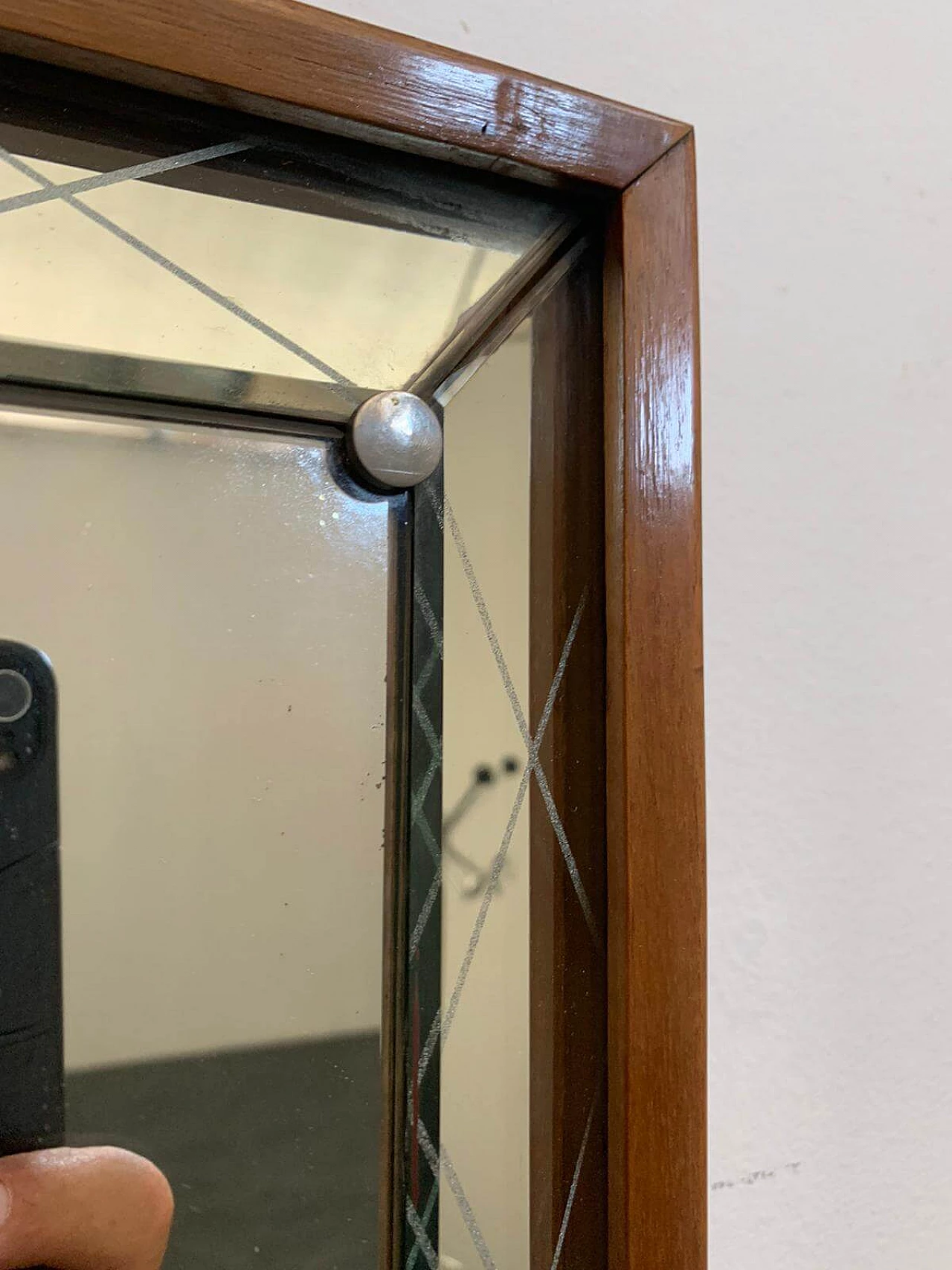 Specchio Art Deco con bordo rialzato e inciso, anni '30 1276177