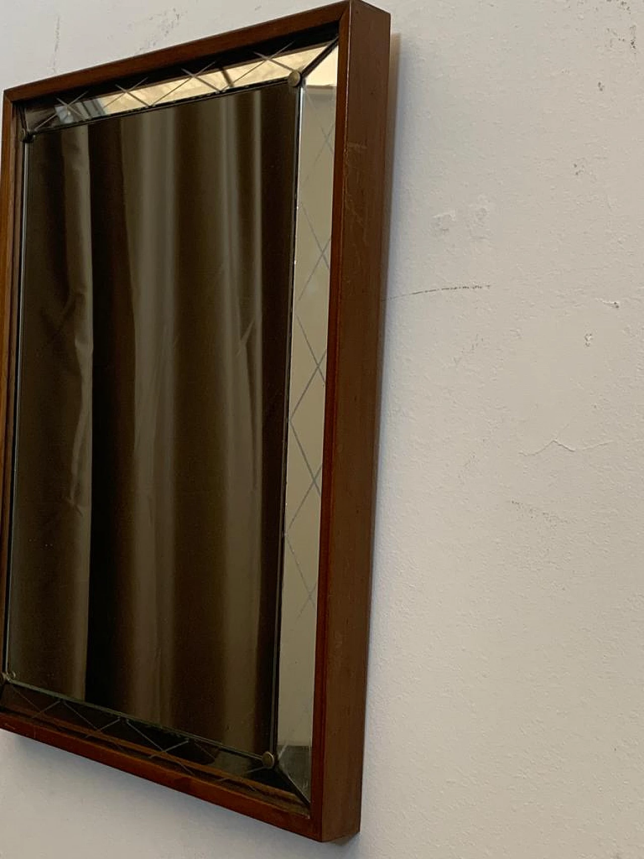 Specchio Art Deco con bordo rialzato e inciso, anni '30 1276191