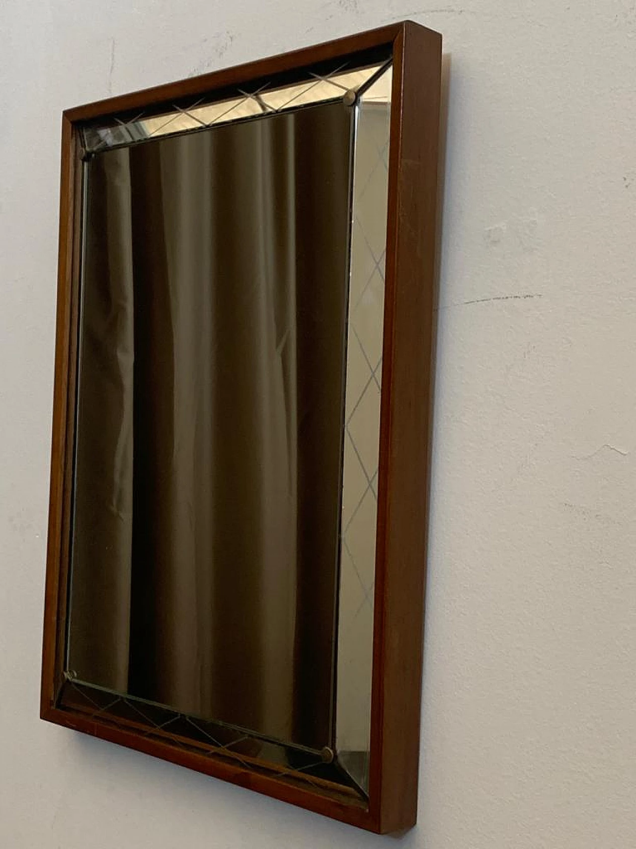 Specchio Art Deco con bordo rialzato e inciso, anni '30 1276192