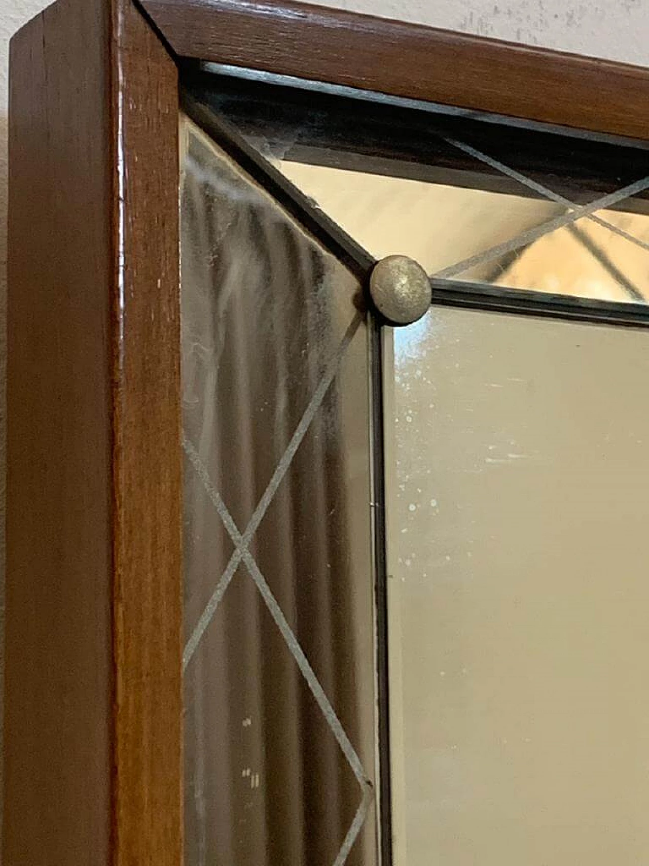 Specchio Art Deco con bordo rialzato e inciso, anni '30 1276194