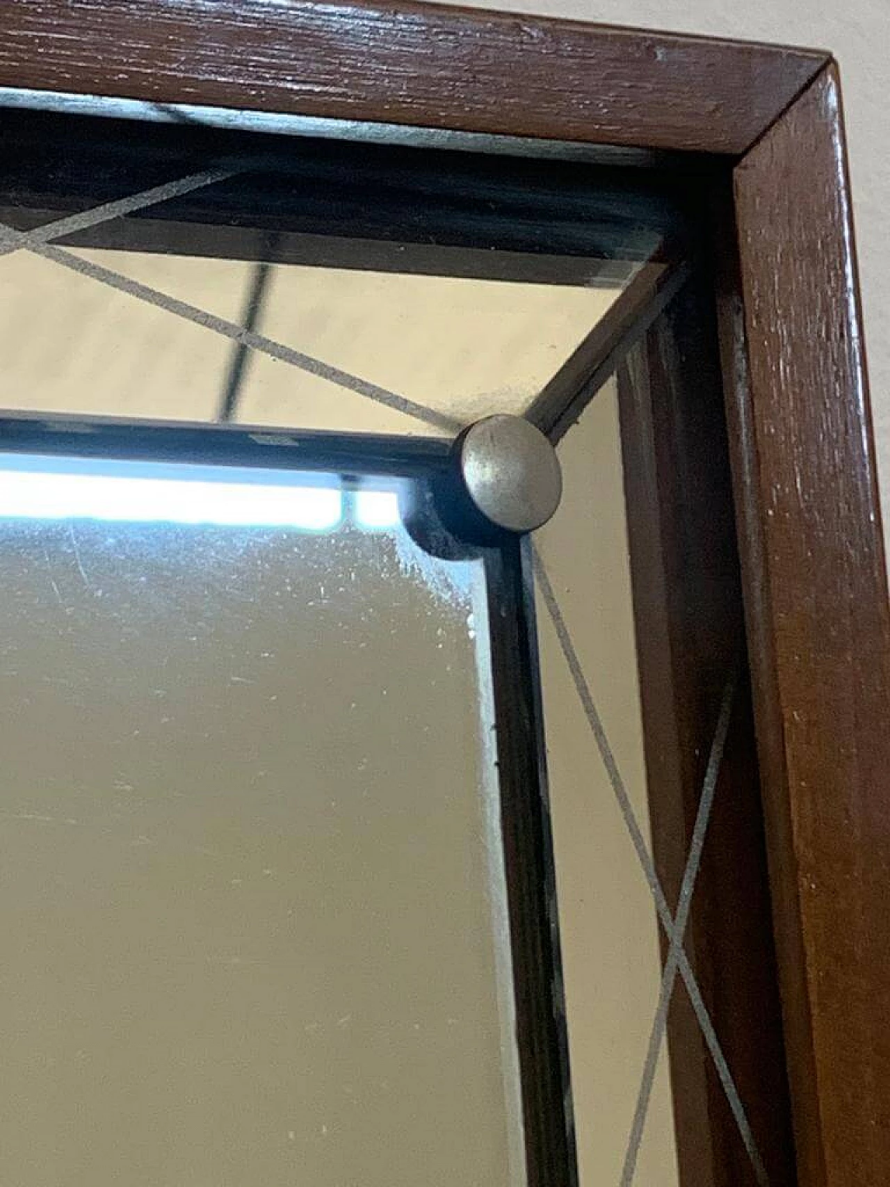 Specchio Art Deco con bordo rialzato e inciso, anni '30 1276195